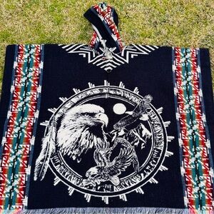 Native American inspired adult-sized alpaca poncho, unisex, one size,hooded cape